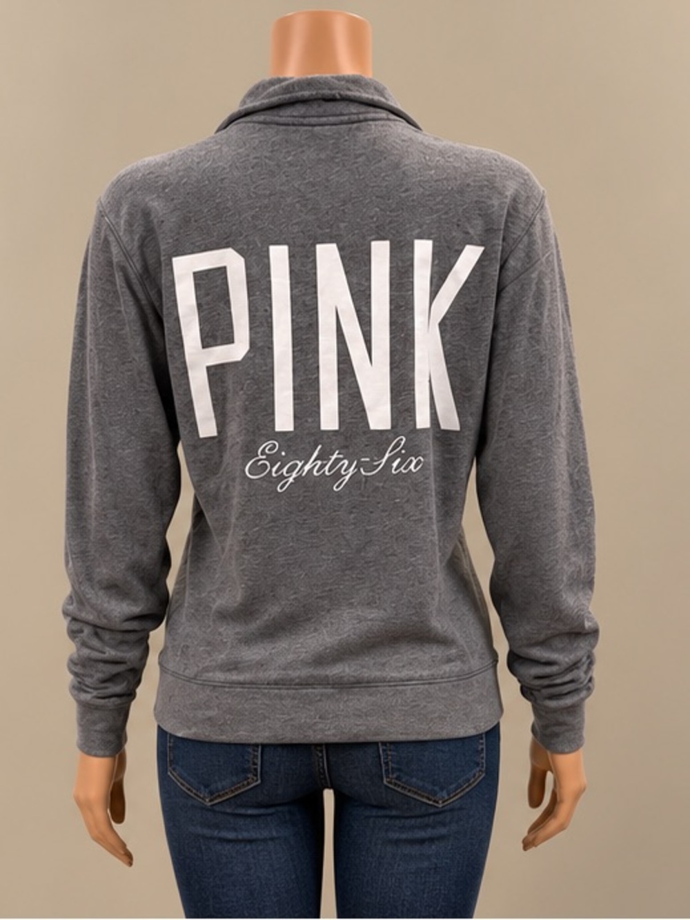 Vintage 2009 Victoria's Secret PINK 86 Gray Quarter Zip Dog Logo Sweatshirt